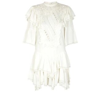 Isabel Marant White Ruffled Puff Sleeve Mini Dress